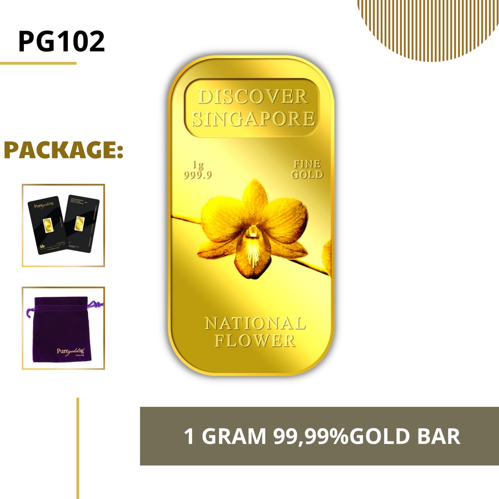 Puregold 99.99 ทองคำแท่ง 1g  ลาย Singapore National Flower ทองคำแท้จากสิงคโปร์