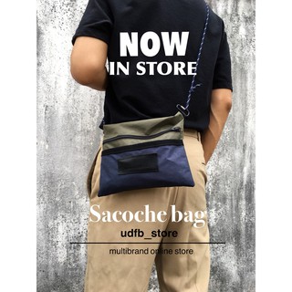 UDFB sacoche bag กระเป๋าสะพายข้างผ้าไนลอน สีเขียวขี้ม้า-กรม