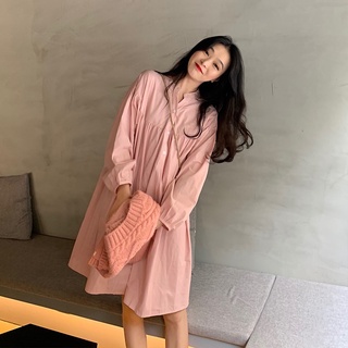 พร้อมส่ง Basic long pink dress ชุดเดรสสั้นแขนยาว คอจีน สีชมพู (ขายแยกชิ้นกันน้า)