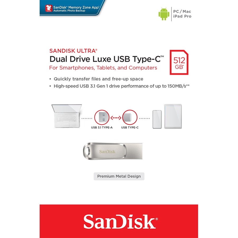 SanDisk Ultra Dual Drive Luxe USB Type-C, 512GB (SDDDC4-512G-G46) | Shopee  Thailand