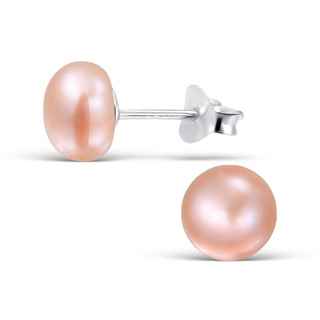 SILVER THAI  Sterling silver pink freshwater pearl stud earrings ต่างหูมุกน้ำจืดสีชมพูเงินแท้