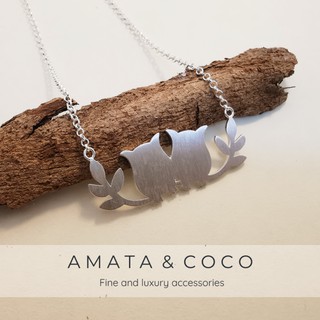 Amata &amp; CoCo สร้อยคอ สร้อยคอเงินแฟชั่น ACKN433 รูปทรงนกฮูกคู่ น่ารัก มินิมอล