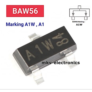 (10ตัว) BAW56 , Marking A1W , A1 , SOT-23 High-speed switching diodes 0.3A 90V (รหัสสินค้า M02963)