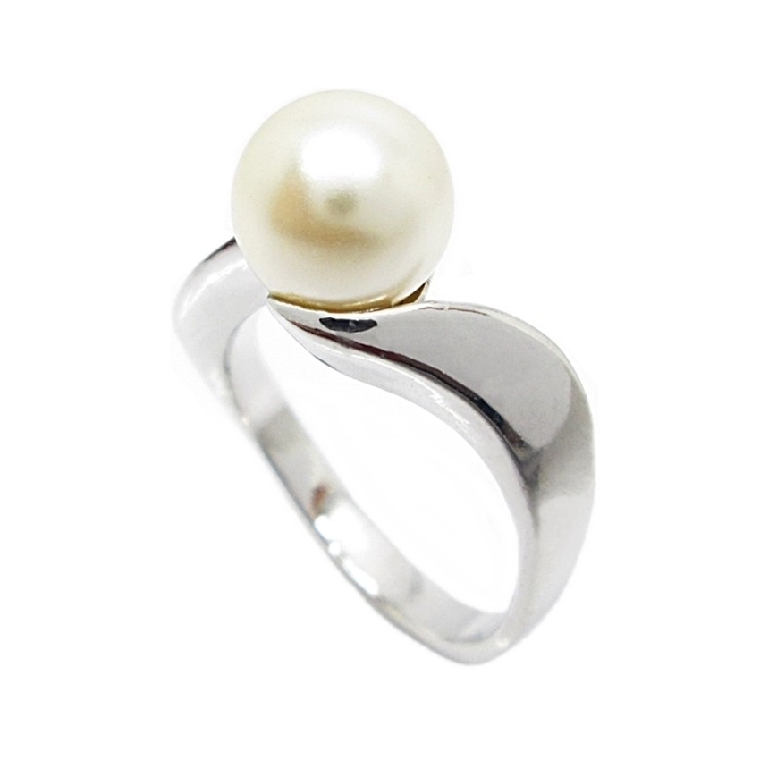 แหวนมุกแฟชั่น แหวนผู้หญิงมินิมอล ชุบทองคำขาว