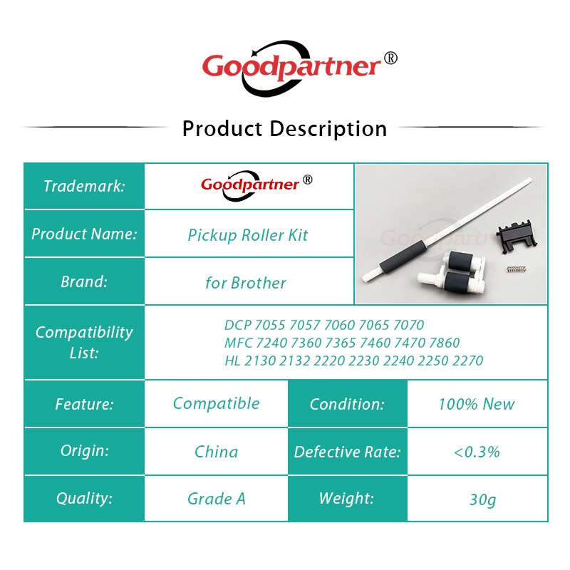 แผ่นลูกกลิ้งดึงกระดาษ สําหรับ BROTHER DCP 7055 7057 7060 7065 7070 MFC 7240 7360 7365 7460 7470 7860 HL 2130 2270 2240 1 ชิ้น
