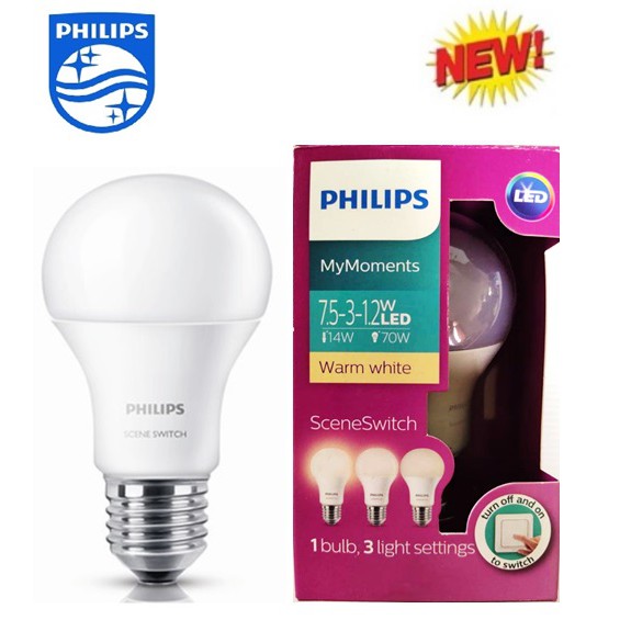 Philips หลอด LED Bulb Scene Switch Dim Tone 7.5W หลอดไฟหรี่แสงได้ 3ระดับ สี Warmwhith