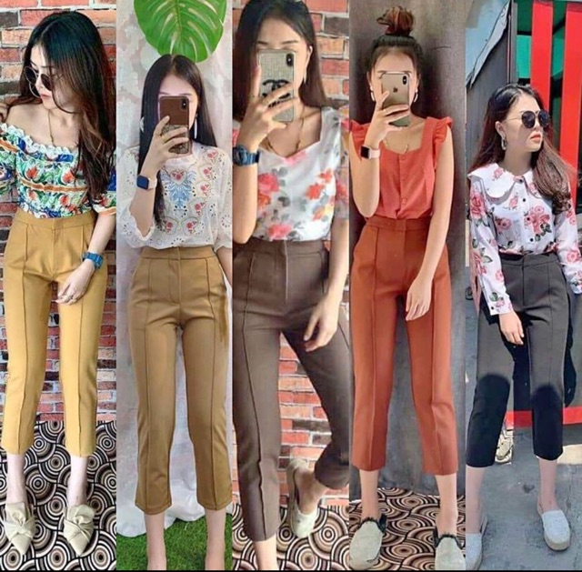 กางเกงผ้าฮานาโกะ 7ส่วน รุ่นตีเกร็ดหน้า ซิปหน้า มีกระเป๋า 2 ข้าง