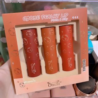 ลิป Obuse Peachy​ Lip เซต 3​ แท่ง 3 สี​ คิ้วท์ๆ🍑