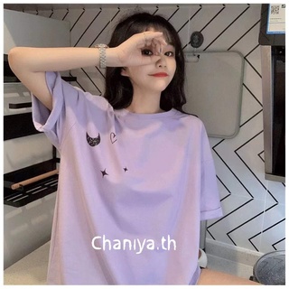 Chaniya.th🌺พร้อมส่ง🔥เสื้อยืดผู้หญิงแขนสั้นแบบหลวมรุ่นใหม่คอกลมสีม่วงสไตส์แฟชั่น✨