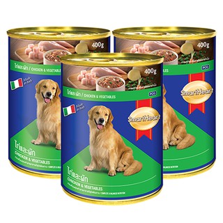 อาหารกระป๋องสุนัข รสไก่และผัก 400กรัม (3 กระป๋อง) Smartheart Can Chicken and Vegetable Dog Food 400g (3 cans)