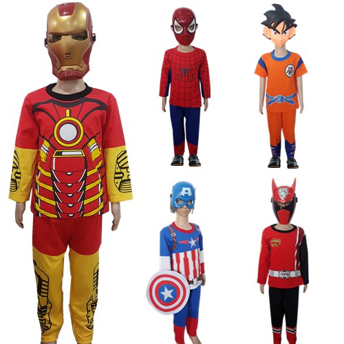 BOY COSTUME SET WITH MASK / BAJU TOPENG BUDAK PASANG ( IRONMAN CAPTAIN AMERICA ULTRAMAN SPIDERMAN GO