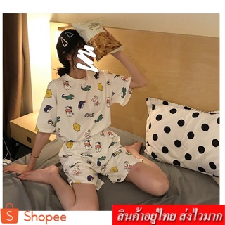 NingFashion ชุดนอน เสื้อแขนสั้น กางเกงขาสั้น (สีขาว) รุ่น 0003