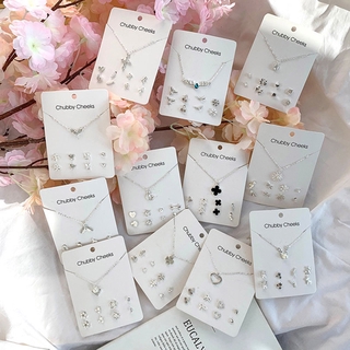 # New Arrival # ชุดสร้อยคอ ต่างหูสตั๊ด จี้รูปหัวใจ ใบโคลเวอร์ แฟชั่นสำหรับผู้หญิง