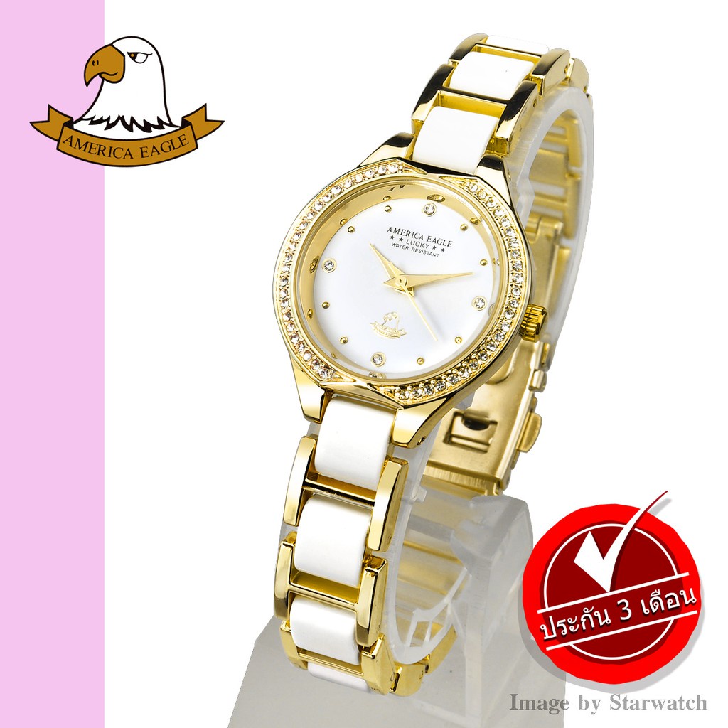MK AMERICA EAGLE นาฬิกาข้อมือผู้หญิง สายสแตนเลส รุ่น AE111L - GOLD/WHITE/WHITE
