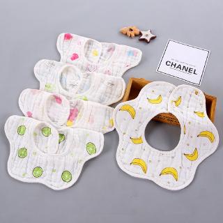 2Pcs Fruit Style Children Bibs 360 Rotating Petal Waterproof Baby Bib Cotton and Saliva Bibs