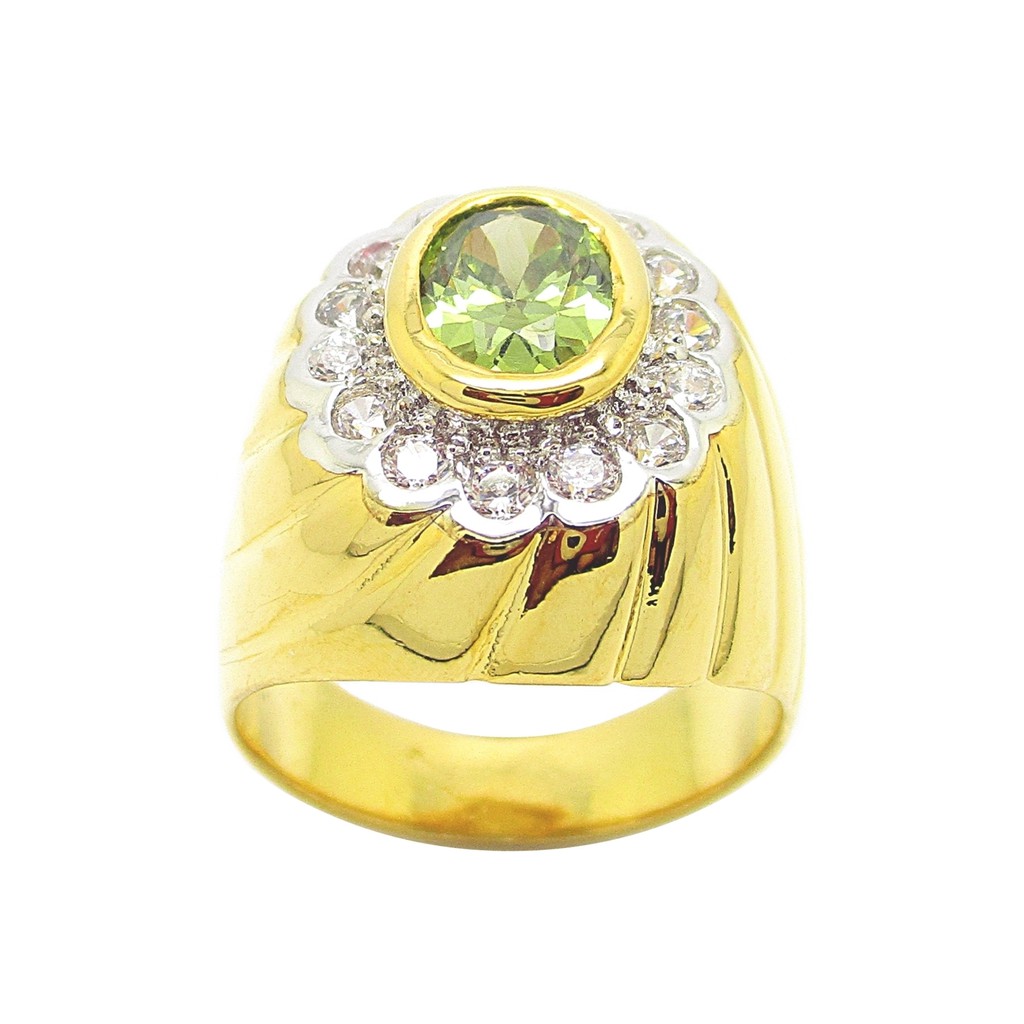 แหวนผู้ชาย พลอยสีเขียว แฟชั่น ราคาถูก ชุบทอง 24k ทองแท้
