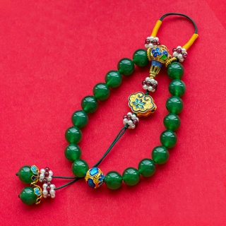 อาเกตสีเขียว สีเขียว Tara หัวใจ Mantra Holding Yanxi Palace Raiders Forbidden City Pressed Chalcedony สร้อยข้อมือสิบแปดส