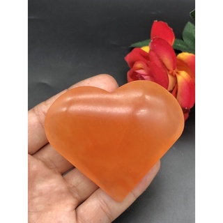 1 Pc Natural Peach Selenite Heart เซเลไนท์รูปหัวใจสีส้ม / Top Quality / Promotes peace provides clarity / Good