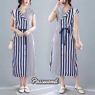 🌈🌿🌸🌼🌺💙🇰🇷 Stripe 2Tone Patch Sleeveless Maxi Dress