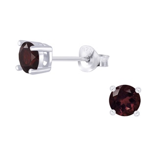 SILVER THAI  6mm Silver genuine garnet stud earrings with semi precious  ต่างหูโกเมนแท้เงินแท้ 6 มม. เงินแท้925