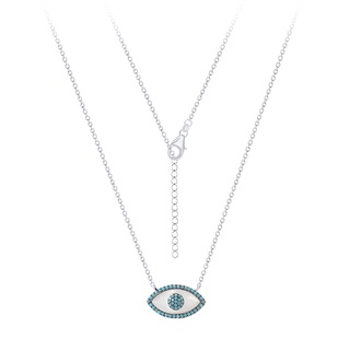 SILVER THAI  Evil  Eye Trquise mother pearl Silver Necklace เครื่องประดับเงินแท้ 925 สร้อยคอจี้ตรงกลางเป็นรูปตางานส่งออก