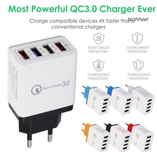 ( Hhel ) Eu / Us Plug 4 Usb Ports Qc 3 . 0 อะแดปเตอร์ชาร์จติดผนังแบบเร็ว