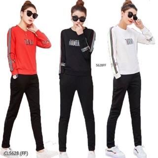 5628 Set 2 ชิ้น เสื้อแขนยาวแต่งแขนแถบรุ้ง+กางเกงขายาว