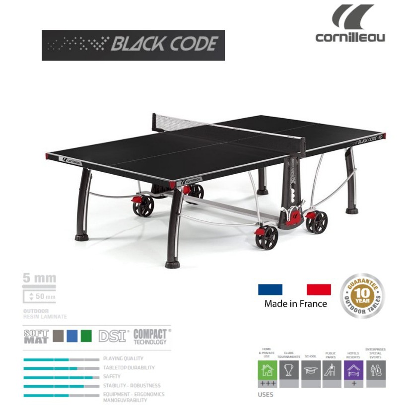โต๊ะปิงปองเอาท์ดอร์ Cornilleau Black Code / Red Outdoor Table Tennis Table