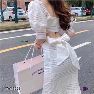 TwinsShopVip💗พร้อมส่ง TW11558 Set เสื้อครอปคอเหลี่ยม + กระโปรงยาวผูกหลัง Set: square neck top + long skirtSet: