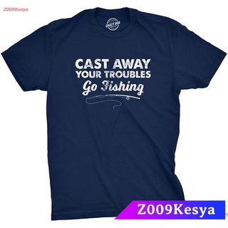 Z009Kesya เสื้อยืดสีพื้น Crazy Dog T-Shirts Mens Cast Away Your Troubles Go Fishing Tshirt Cute Outdoors Tee discount Cr