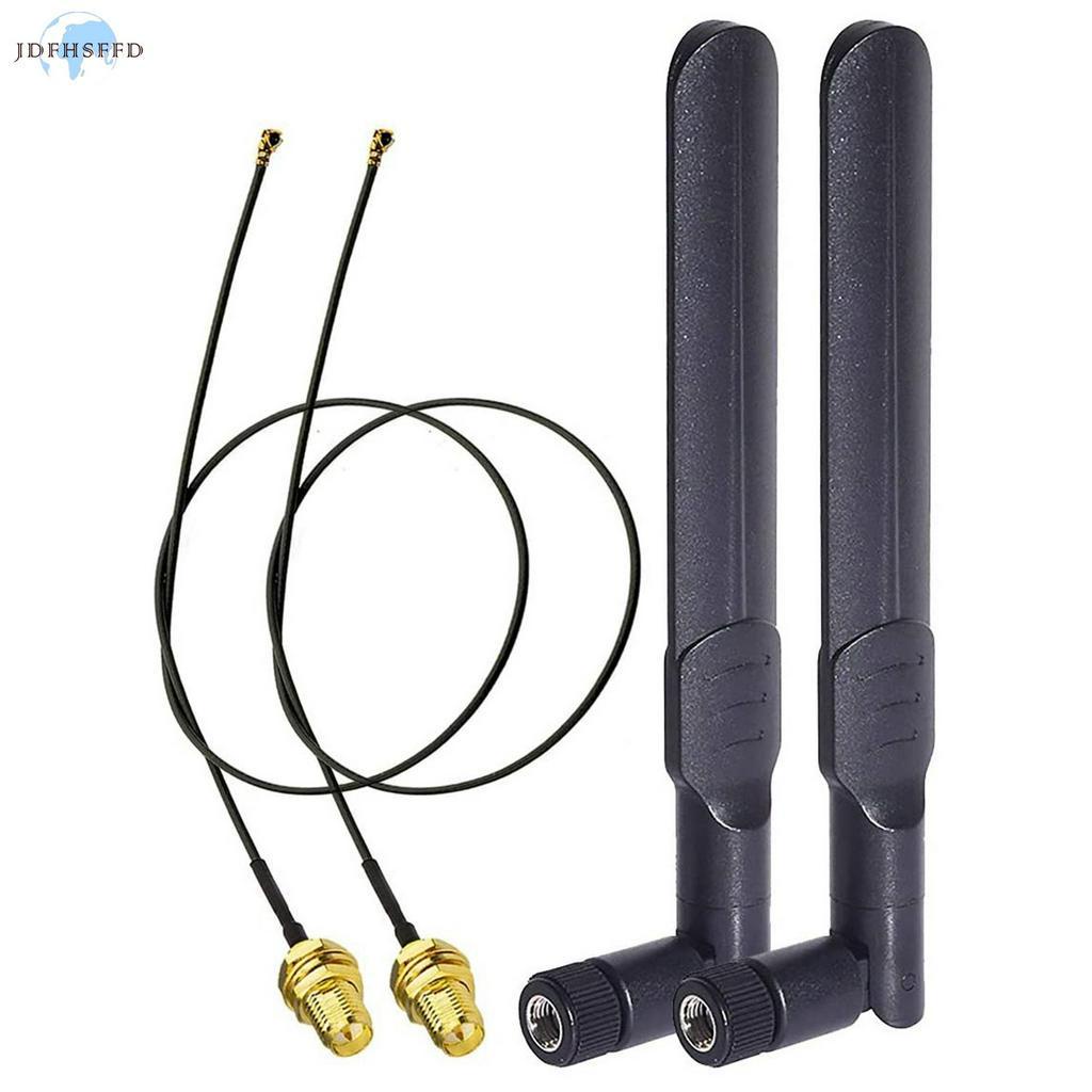 Dual Band WiFi 2.4GHz 5GHz 5.8GHz 8DBi RP-SMA Male Antenna & 20cm 8 Inch U.FL to RP-SMA Female Pigta
