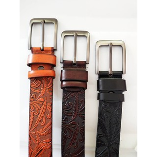 【พร้อมส่ง】 เข็มขัดผู้ชาย หัวเจาะ ลายปั้ม เข็มขัดหนัง PU มีคว…