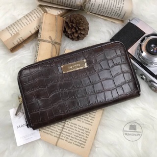 MANGO Touch Croc Long Wallet (outlet) สีน้ำตาลเข้ม