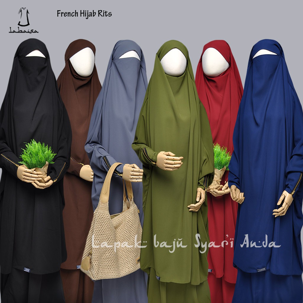 Labasa French Instant Hijab Zipper Sleeve Skirt Set BONUS Niqob Bandana