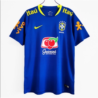 เสื้อกีฬาแขนสั้น ลายทีมชาติฟุตบอล Brazil สีฟ้า คุณภาพสูง สไตล์เรโทร สําหรับผู้ชาย ไซซ์ S - XXL