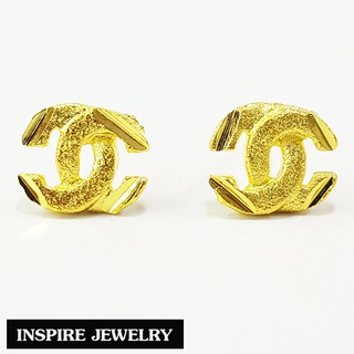 Inspire Jewelry (NN) ,ต่างหูCN ทองตอกลายและ หุ้มทองแท้ 100% 24K สวยหรู พร้อมกล่องทอง                              .