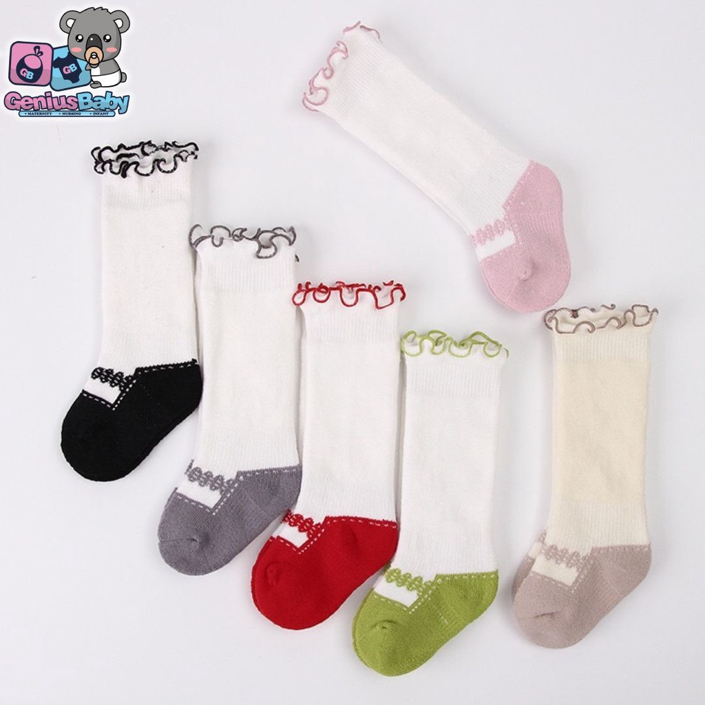 [ Genius Baby House ] ถุงเท้ายาวผ้าฝ้ายสําหรับเด็กพร้อมท็อป Curl, 0-1y/1-2y, S568