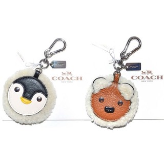 COACH F64753 KEYCHAIN KEY CAR HOLDER FURRY PENGUIN &amp; BROWN BEAR KEY RING #COACH #F64753