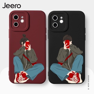 Jeero เคสคู่ เคสไอโฟน คู่รัก ขอบเหลี่ยมกันกระแทกซิลิโคนนุ่มการ์ตูนน่ารักตลก เคสโทรศัพท์ Compatible for iPhone 15 14 13 12 11 Pro Max SE 2020 X XR XS 8 7 ip 6S 6 Plus HFE1295