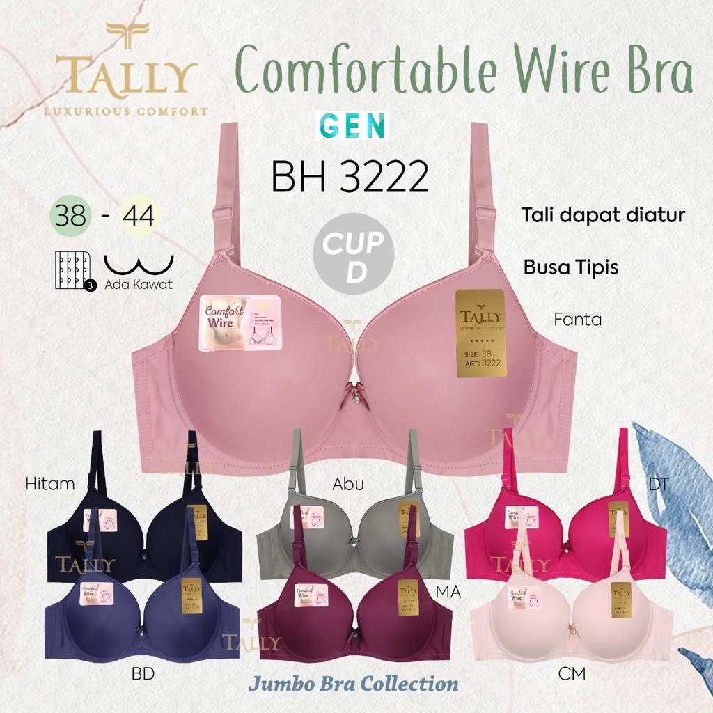 Tally Bra Wire Bra Thin Foam Pores Cup D/E Hook 3 Cup Jumbo BH Tally 3222 Bra BH Cup D Jumbo Underwi