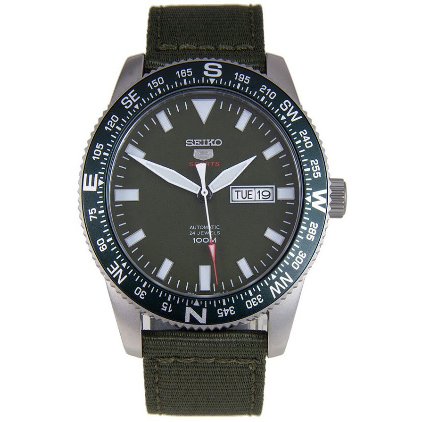 Seiko 5 Sports Automatic นาฬิกาข้อมือผู้ชาย สีเขียว สายผ้ารุ่นSRP663K1