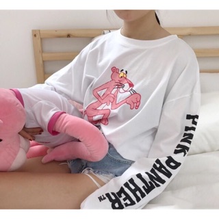 เสื้อแขนยาว สกรีนลาย pink panther 💜💜🐯