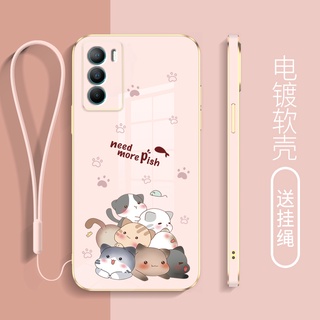 ใหม่ เคสโทรศัพท์มือถือ ขอบตรง กันรอยกล้อง ลายการ์ตูนแมว พร้อมสายคล้อง สําหรับ samsung a13 a33 a73 a53 a03s a21s