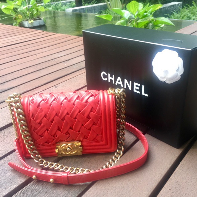 Chanel Boy Weave 8” Red