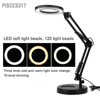 Pisces317 โคมไฟแว่นขยายตั้งโต๊ะ Led 5 เท่า พับได้ พร้อมฐานรอง สําหรับสัก