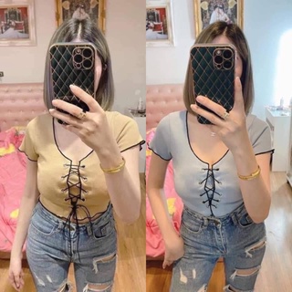 เสื้อครอปตอกตาไก่แต่งเชือก🔥