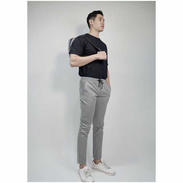 ﹍┇OVERFLOW กางเกงชิโน่ กางเกงขายาว กระบอกเล็ก เอวยางยืด1