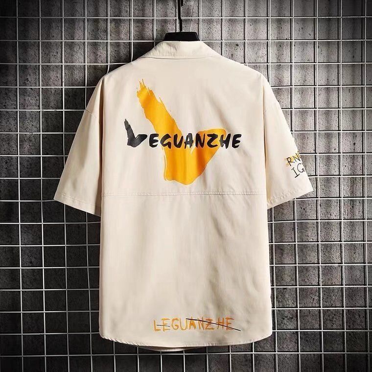 M-3XL เสื้อเชิ้ตผู้ชาย สีดํา สไตล์ญี่ปุ่น วินเทจ แฟชั่นฤดูร้อน เสื้อผู้ชาย