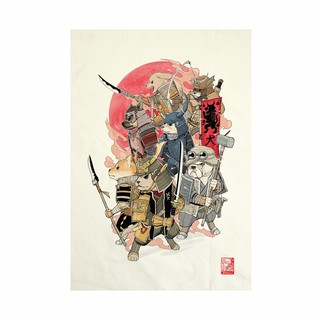 ผ้าแคนวาส พิมพ์ลาย 7 หมาซามูไร ไม่มีกรอบ  ขนาด 34.5x48.5 ซม. /  7 Samurai Dogs Fabric Art  Canvas No frame