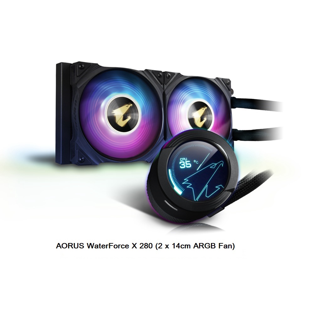 GIGABYTE AORUS WATERFORCE X 280 ARGB LED AIO CPU Liquid Cooling / 14 ซม. พัดลม RGB แอดเดรสได้ / RGB 